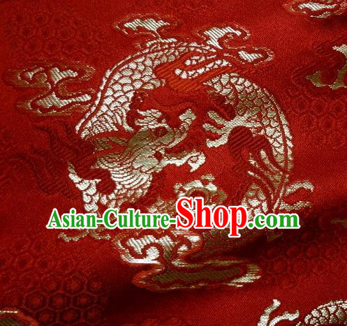 Asian Traditional Kimono Classical Dragon Pattern Red Nishijin Brocade Tapestry Satin Fabric Japanese Silk Material