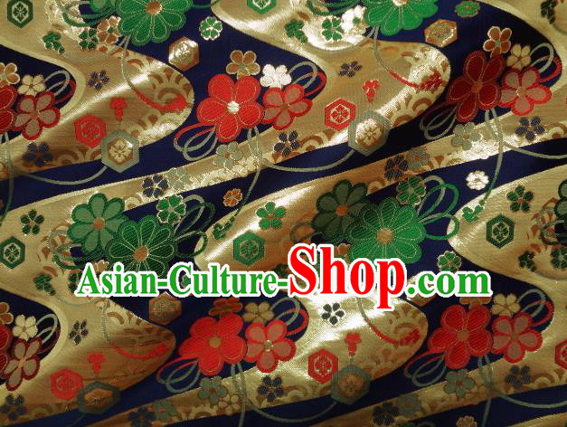 Asian Traditional Damask Classical Pattern Navy Brocade Fabric Japanese Kimono Tapestry Satin Silk Material