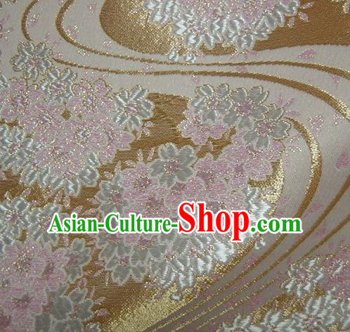 Asian Traditional Baldachin Classical Sakura Pattern Golden Brocade Fabric Japanese Kimono Tapestry Satin Silk Material