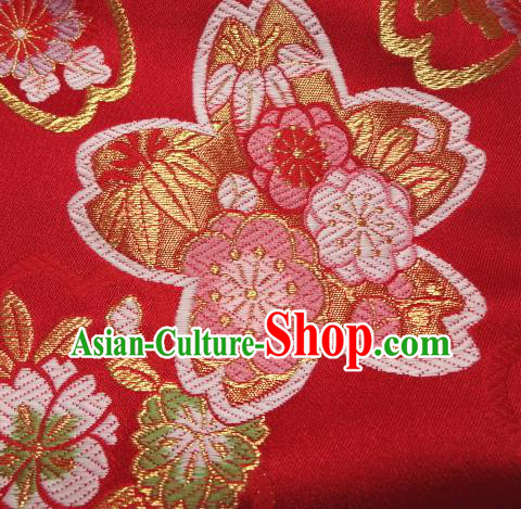 Asian Traditional Baldachin Classical Sakura Daisy Pattern Red Brocade Fabric Japanese Kimono Tapestry Satin Silk Material