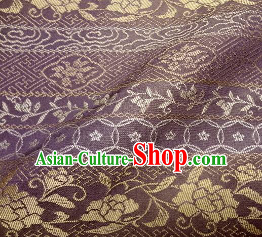 Asian Traditional Kimono Classical Roses Pattern Purple Damask Brocade Fabric Japanese Kyoto Tapestry Satin Silk Material