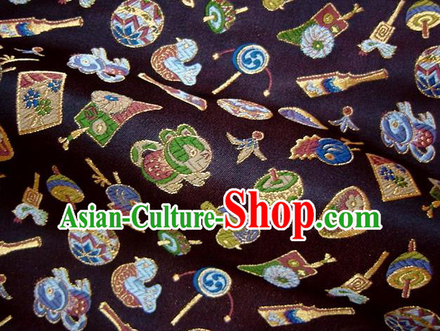Asian Traditional Brown Brocade Japanese Kimono Classical Pattern Damask Fabric Tapestry Satin Silk Material