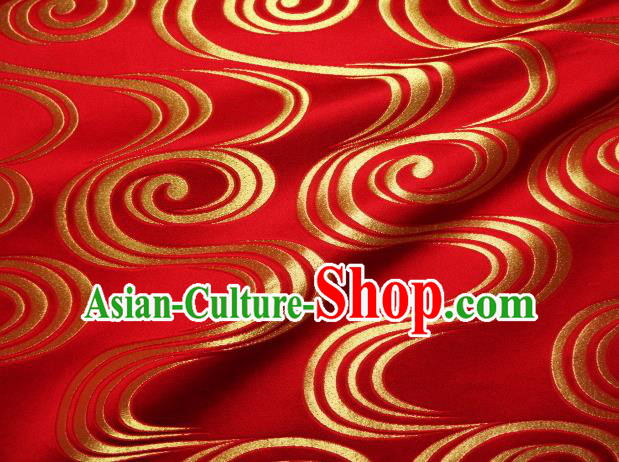 Asian Traditional Red Brocade Japanese Kimono Classical Pattern Damask Fabric Tapestry Satin Silk Material