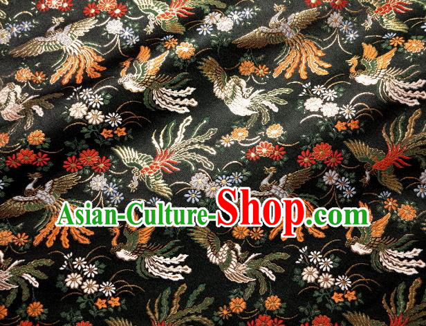 Asian Japanese Traditional Classical Phoenix Daisy Pattern Black Brocade Baldachin Fabric Kimono Tapestry Satin Silk Material