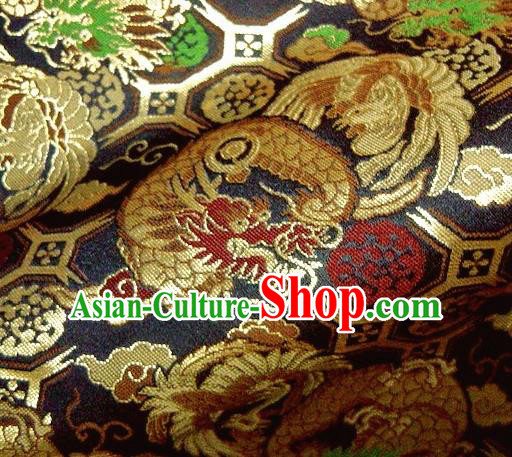 Asian Traditional Baldachin Classical Dragon Phoenix Pattern Black Brocade Fabric Japanese Kimono Tapestry Satin Silk Material