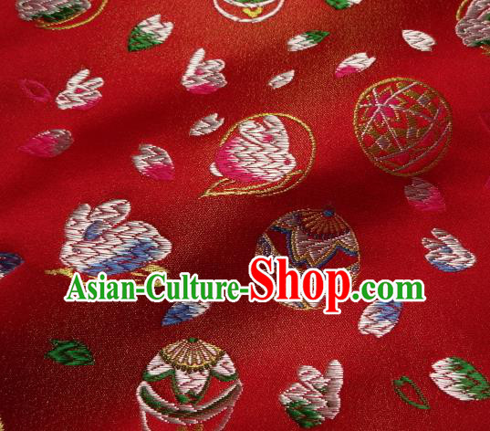 Asian Japanese Traditional Brocade Classical Rabbit Pattern Red Baldachin Fabric Kimono Tapestry Satin Silk Material