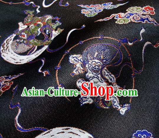 Asian Japanese Traditional Baldachin Classical Thunder God Pattern Black Brocade Fabric Kimono Tapestry Satin Silk Material