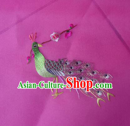 Asian Traditional Fabric Classical Embroidered Peacock Pattern Rosy Brocade Chinese Satin Silk Material