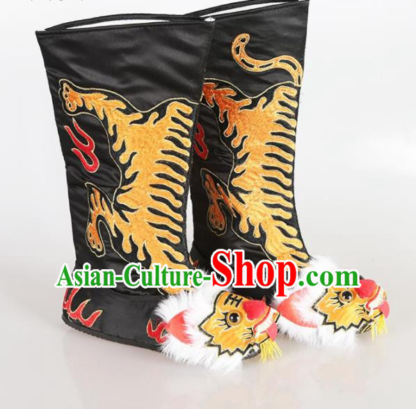 Traditional Chinese Beijing Opera Takefu Embroidered Black Boots Ancient Swordsman Shoes for Men