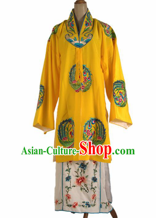 Chinese Traditional Beijing Opera Court Lady Yellow Dress Ancient Queen Embroidered Phoenix Costume for Women