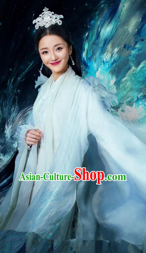 Chinese Ancient Princess White Hanfu Dress Drama Zhao Yao Swordswoman Traditional Costume and Headpiece for Women