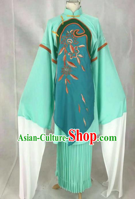 Traditional Chinese Peking Opera Court Maid Embroidered Green Dress Ancient Maidservants Costume for Women