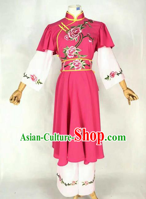 Traditional Chinese Peking Opera Maidservants Embroidered Rosy Dress Ancient Village Girl Costume for Women