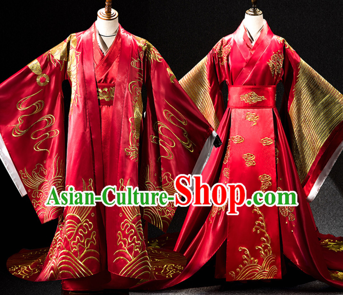 Ancient Chinese Emperor Embroidered Dragon and Empress Embroidered Phoenix Garments 2 Complete Sets