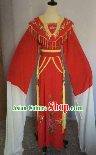 Chinese Traditional Peking Opera Artiste Costume Ancient Court Maid Embroidered Red Dress for Women