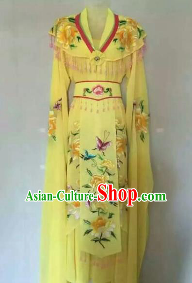 Chinese Ancient Peri Embroidered Yellow Dress Traditional Peking Opera Artiste Costume for Women