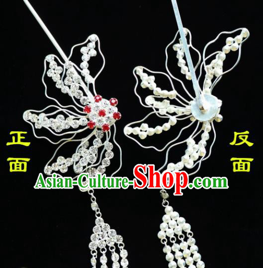 Chinese Ancient Princess Crystal Phoenix Tassel Hairpins Traditional Peking Opera Artiste Hair Accessories for Women