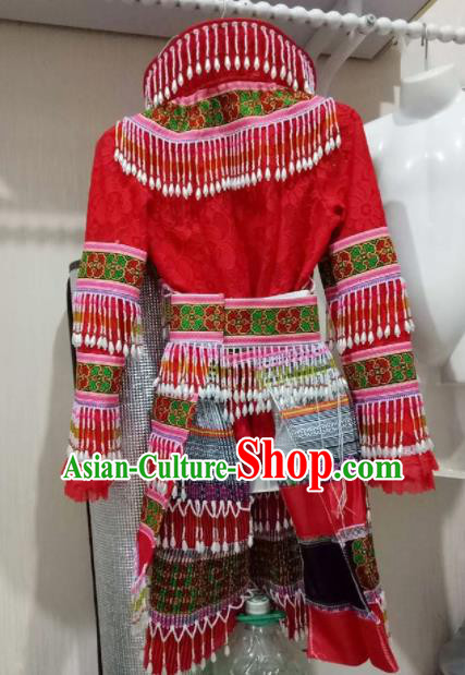 Chinese Traditional Ethnic Folk Dance Costume China Miao Nationality Red Dress for Women