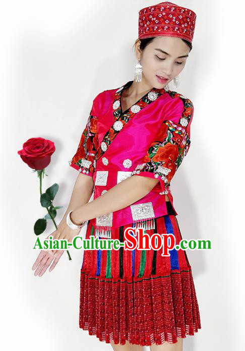 Chinese Traditional Hmong Ethnic Female Costume Miao Nationality Folk Dance Pleated Skirt for Women