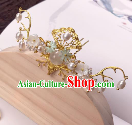 Chinese Ancient Princess Hairpins Golden Hair Crown Traditional Hanfu Hair Accessories for Women