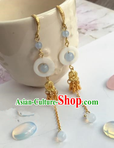 Chinese Traditional Hanfu Golden Ear Accessories Ancient Princess Hanfu Jade Earrings for Women