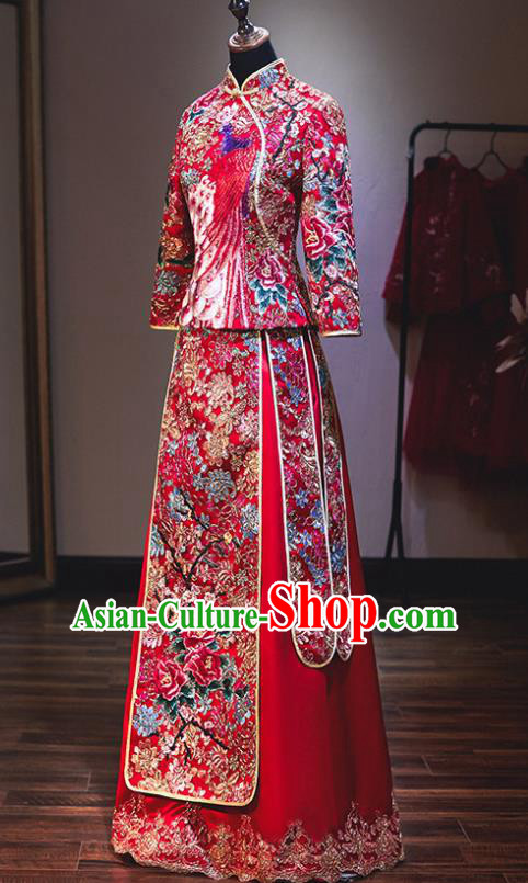 Chinese Traditional Wedding Diamante Xiuhe Suit Ancient Bride Embroidered Dress for Women
