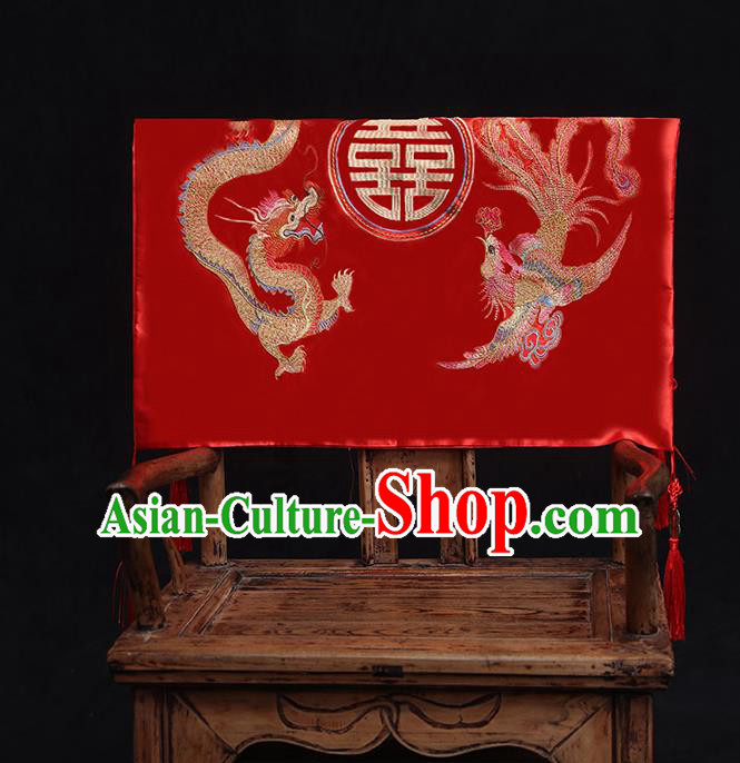 Chinese Ancient Wedding Embroidered Dragon Phoenix Curtain Traditional Bride Headdress Red Veil for Women