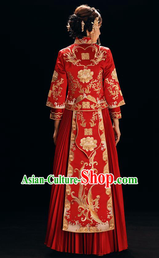 Chinese Traditional Bride Costume Xiuhe Suit Ancient Wedding Red Embroidered Dress for Women