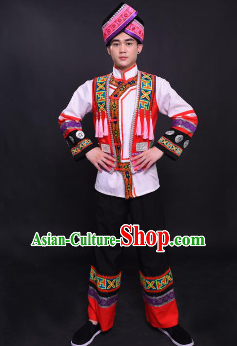 Chinese Traditional Ethnic White Costume Yao Nationality Festival Folk Dance Clothing for Men