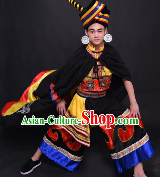 Chinese Traditional Ethnic Prince Golden Costume Yi Nationality Festival Folk Dance Clothing for Men
