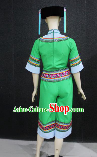 Chinese Traditional Yao Nationality Embroidered Green Clothing Ethnic Folk Dance Costume for Women