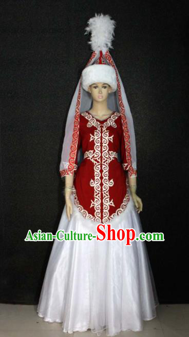 Chinese Traditional Kazak Nationality Wedding Dress Ethnic Bride Folk Dance Costume for Women