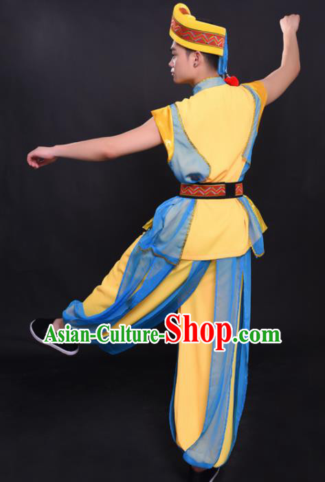Chinese Traditional Ethnic Yellow Costume Yao Nationality Festival Folk Dance Clothing for Men