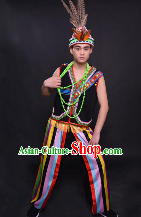 Chinese Traditional Ethnic Black Costume Gaoshan Nationality Festival Folk Dance Clothing for Men
