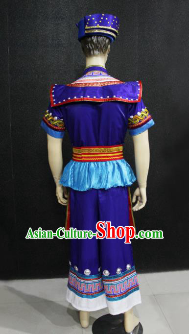 Chinese Traditional Ethnic Bridegroom Folk Dance Purple Costume Zhuang Nationality Festival Clothing for Men