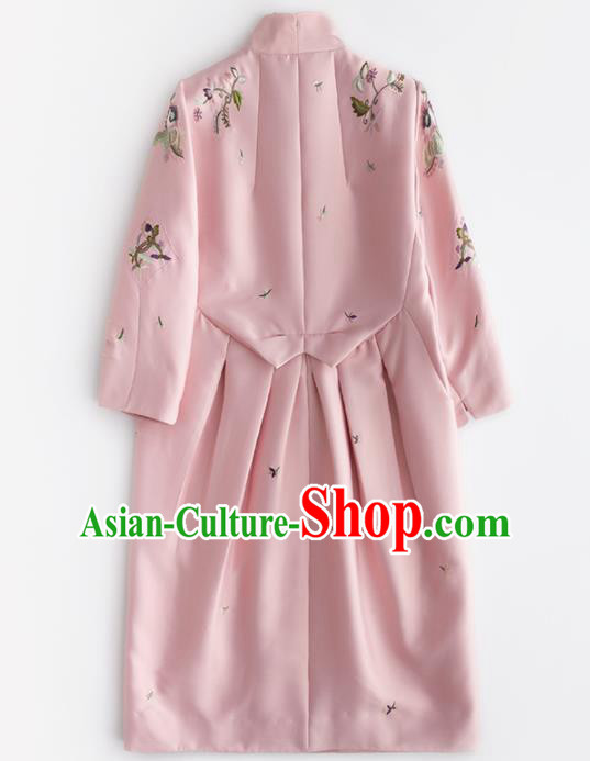 Chinese Traditional National Costume Tang Suit Pink Coat Upper Outer Garment for Women