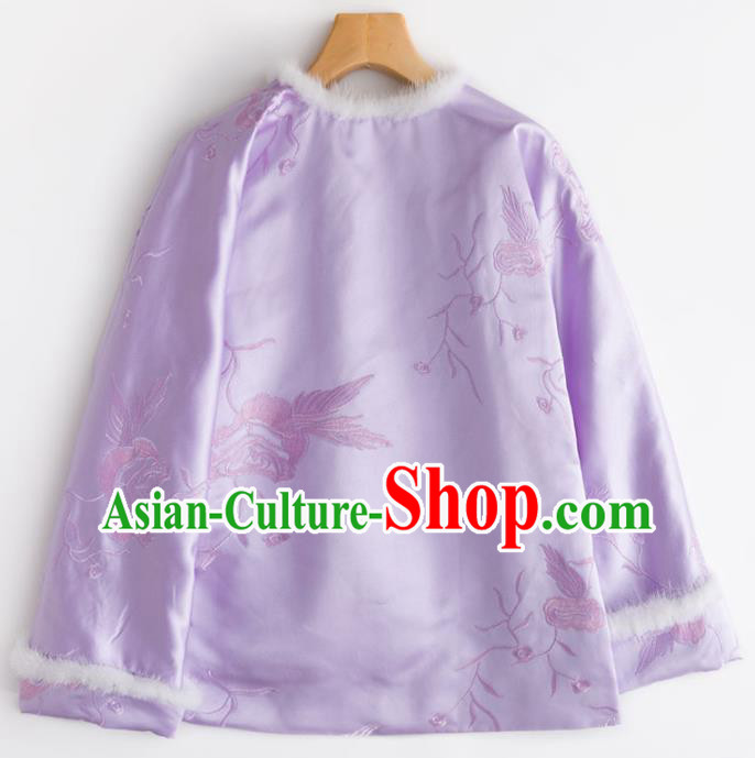 Chinese Traditional National Costume Tang Suit Outer Garment Purple Blouse for Women