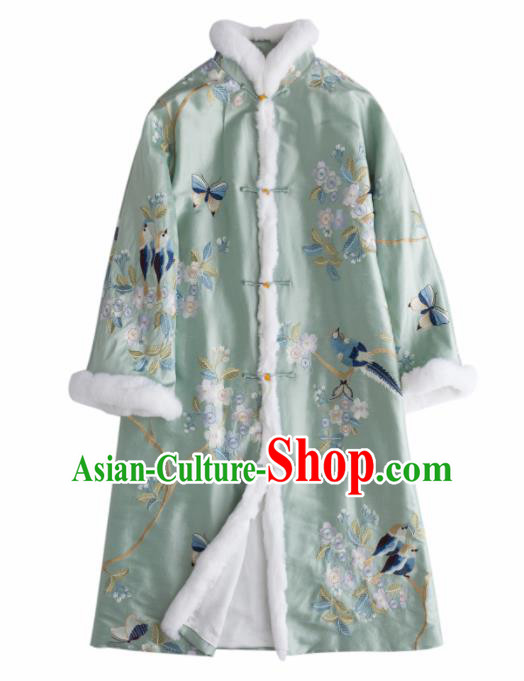 Chinese Traditional National Costume Tang Suit Outer Garment Green Dust Coat for Women
