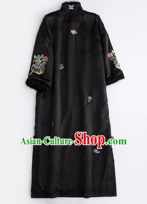 Chinese Traditional National Winter Costume Tang Suit Cheongsam Embroidered Qipao Dress for Women