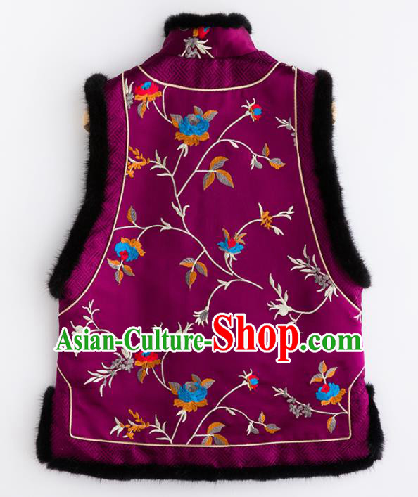 Traditional Chinese National Costume Winter Purple Brocade Vest Tang Suit Waistcoat for Women