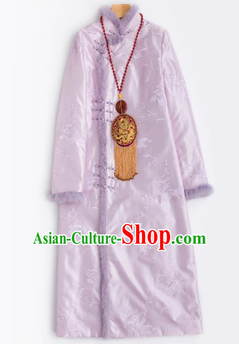 Chinese Traditional National Costume Tang Suit Embroidered Pink Cotton Padded Coat for Women