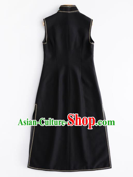 Chinese Traditional National Costume Tang Suit Cheongsam Embroidered Black Qipao Dress for Women