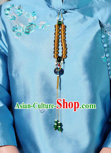Chinese Traditional Jewelry Accessories Classical Pressure Front Grass Beads Tassel Brooch for Women