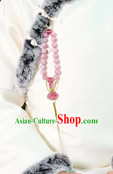Chinese Traditional Jewelry Accessories Classical Pressure Front Pink Beads Tassel Brooch for Women