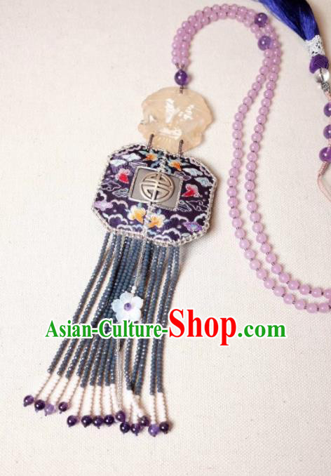 Chinese Traditional Jewelry Accessories Classical Pressure Front Embroidered Sachet Tassel Necklace for Women
