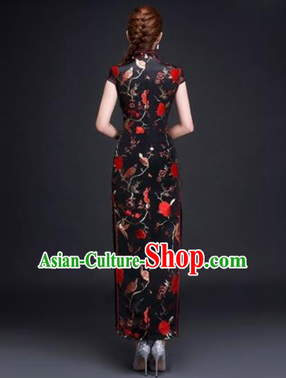 Chinese Traditional National Costume Classical Wedding Cheongsam Red Peony Qipao Dress for Women