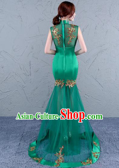 Chinese Traditional Wedding Costume Classical Embroidered Green Veil Full Dress for Women
