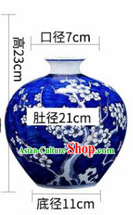 Chinese Jingdezhen Ceramic Handicraft Traditional Blue and White Porcelain Plum Blossom Pomegranate Vase