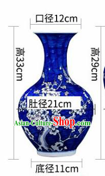Chinese Jingdezhen Ceramic Handicraft Traditional Blue and White Porcelain Plum Blossom Vase