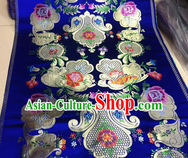 Chinese Traditional Buddhism Pattern Design Royalblue Brocade Silk Fabric Tibetan Robe Satin Fabric Asian Material
